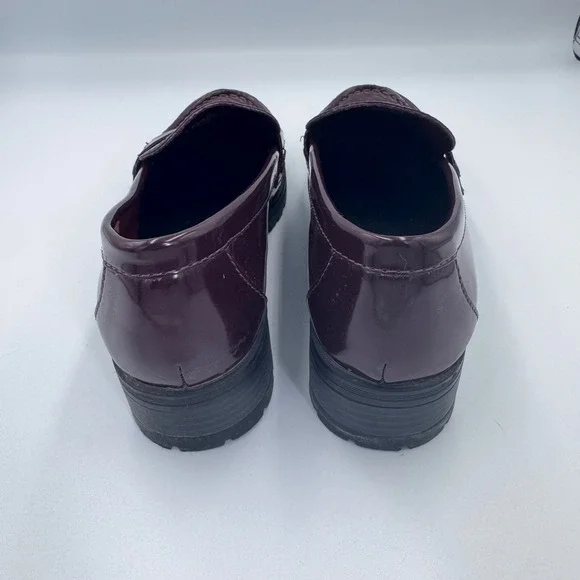Old Navy Womens 7 Chunky Lug Sole Loafers Burgundy Patent Dark Academia Shoes - Picture 9 of 13